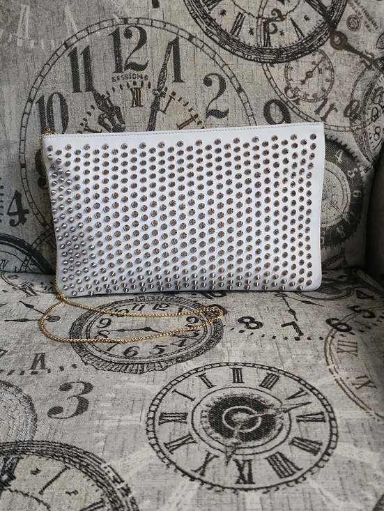 Christian Louboutin Handbags - Authentic Christian Louboutin White Leather Spiked Clutch With Chain